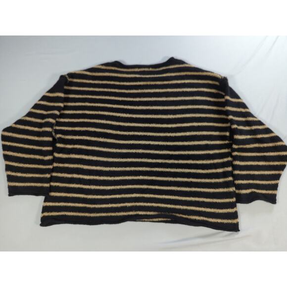 Promesa Striped Sweater S Black Tan Knit Crewneck Acrylic Nylon Pullover - Picture 9 of 11
